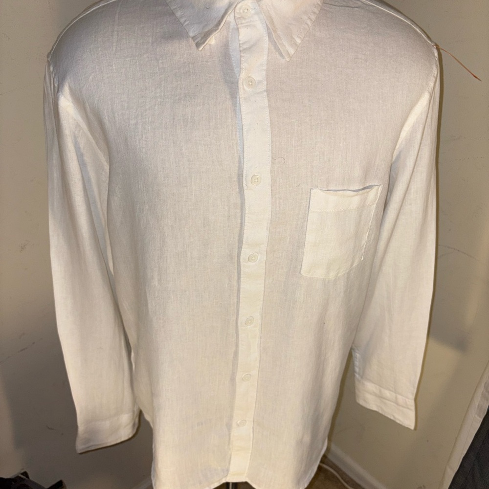 Caribbean Joes 100% Linen White Button Down Mens XL(120)